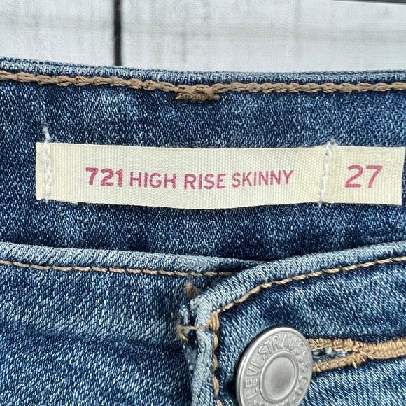 Levi's 721 High Rise Skinny Jeans Womens Size 27x31 Distressed Medium Wash - Picture 9 of 12